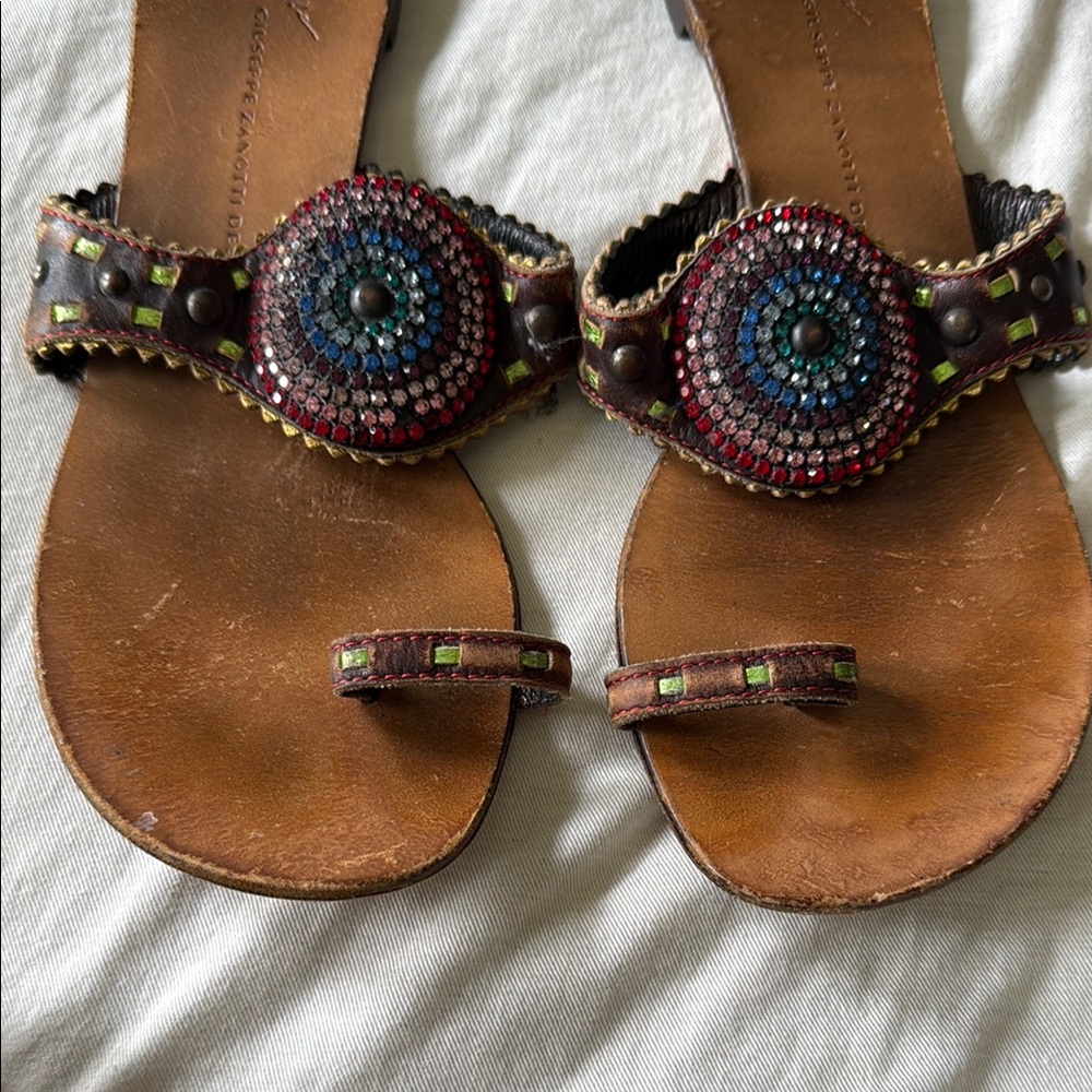 Giuseppe Zanotti Brown Sandals with Toe Ring Design size 8 - Picture 3 of 6